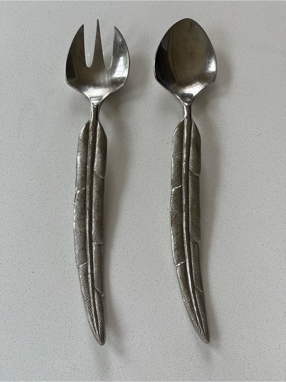 Pottery Barn Silver Feather quill Handle Salad Serving Set